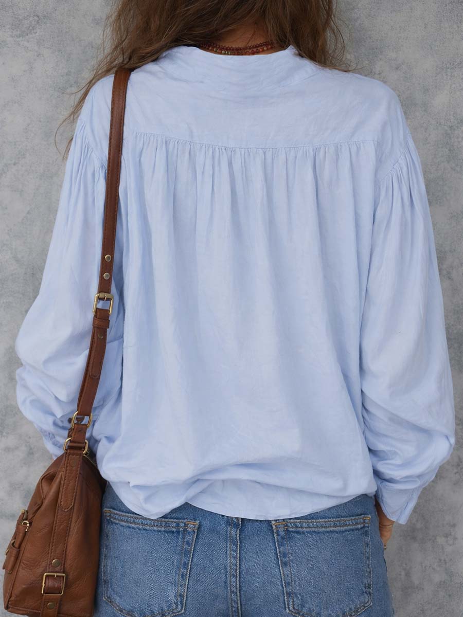 Blusa in cotone con maniche a volant, immagine 2