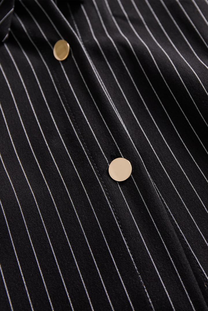 POPPY | ABITO CAMICIA NERO A RIGHE