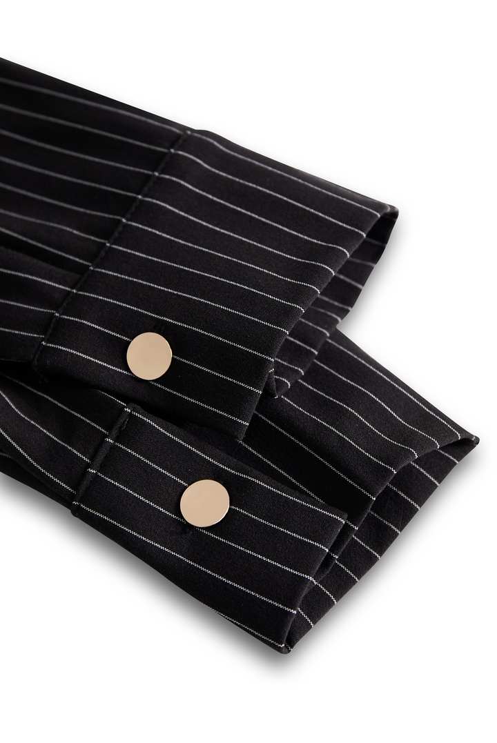 POPPY | ABITO CAMICIA NERO A RIGHE