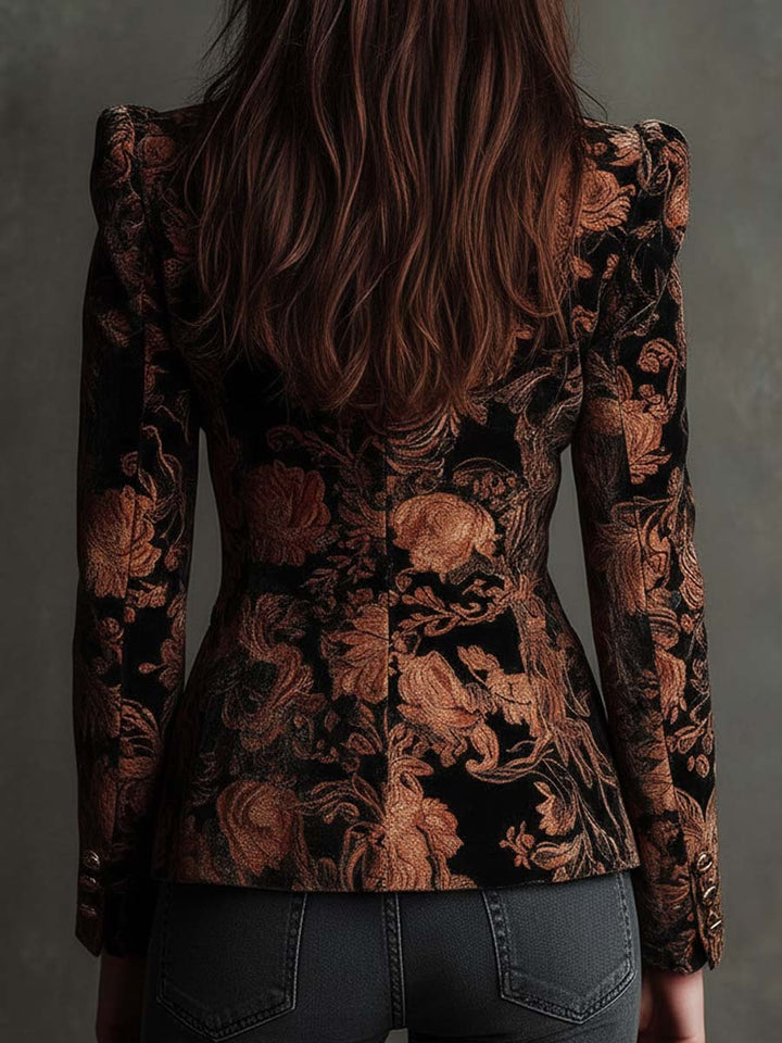 Celeste | Blazer floreale nero e bronzo da donna - vista 6