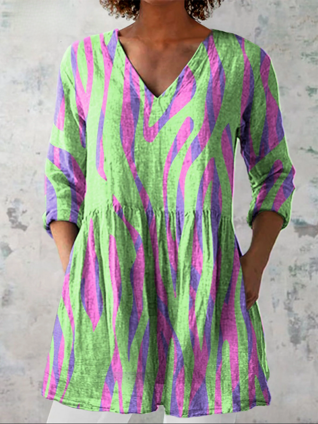 Oceane - blusa lunga da donna con scollatura a V