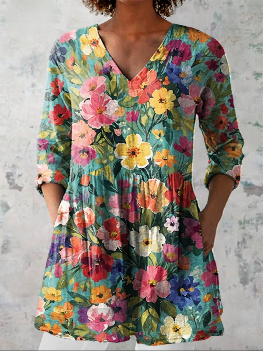 Nora - blusa lunga da donna con scollo a V