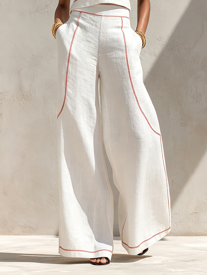 Completo Elegante con Pantaloni e Cuciture a Contrasto