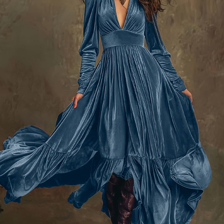 SERAFINA | ABITO LUNGO RETRÒ OVERSIZE CON SCOLLO A V PROFONDO