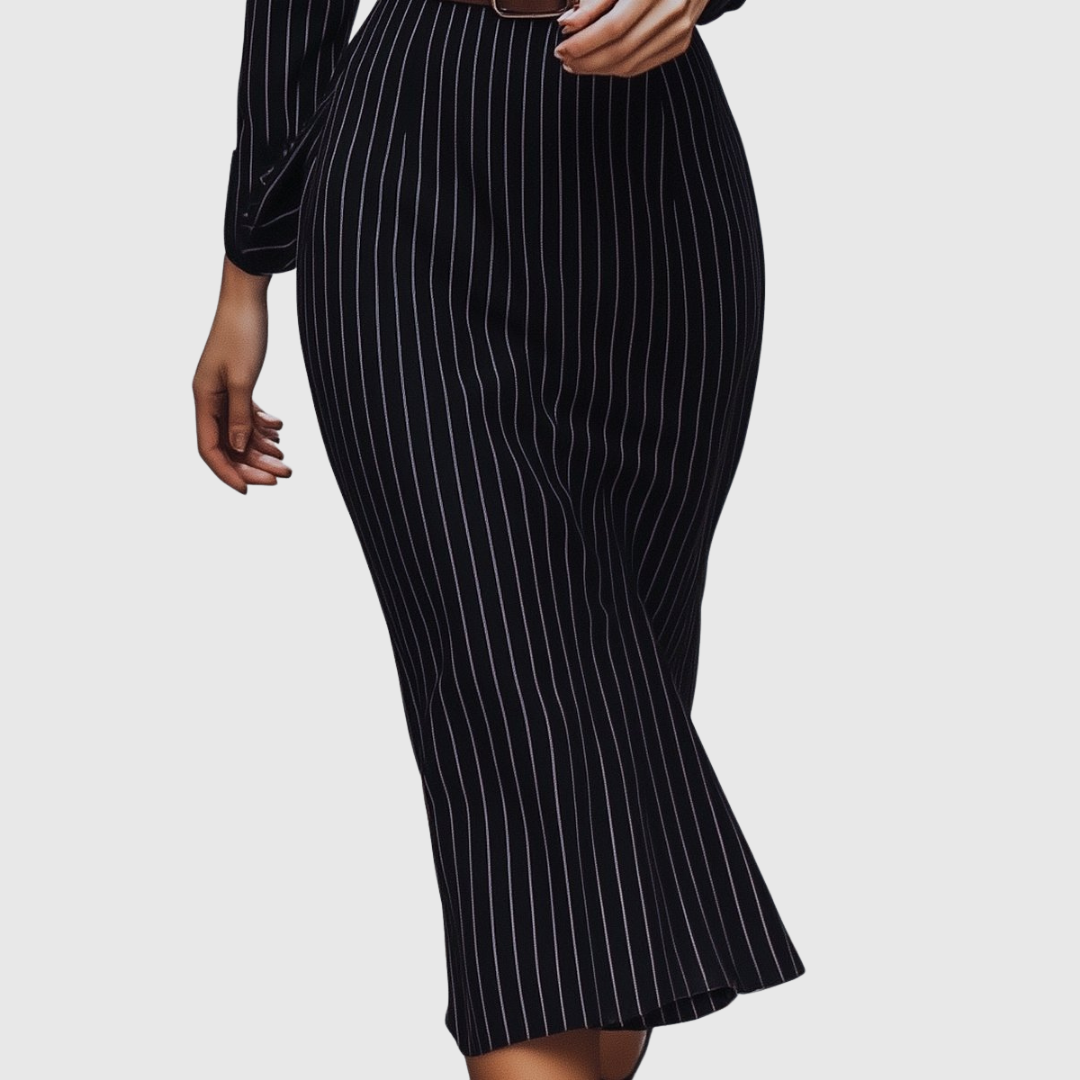 POPPY | ABITO CAMICIA NERO A RIGHE