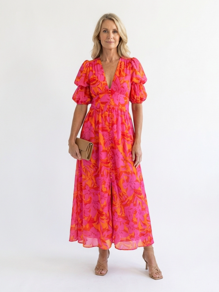 Willow | Abito Midi con Scollo a V e Maniche a Volant