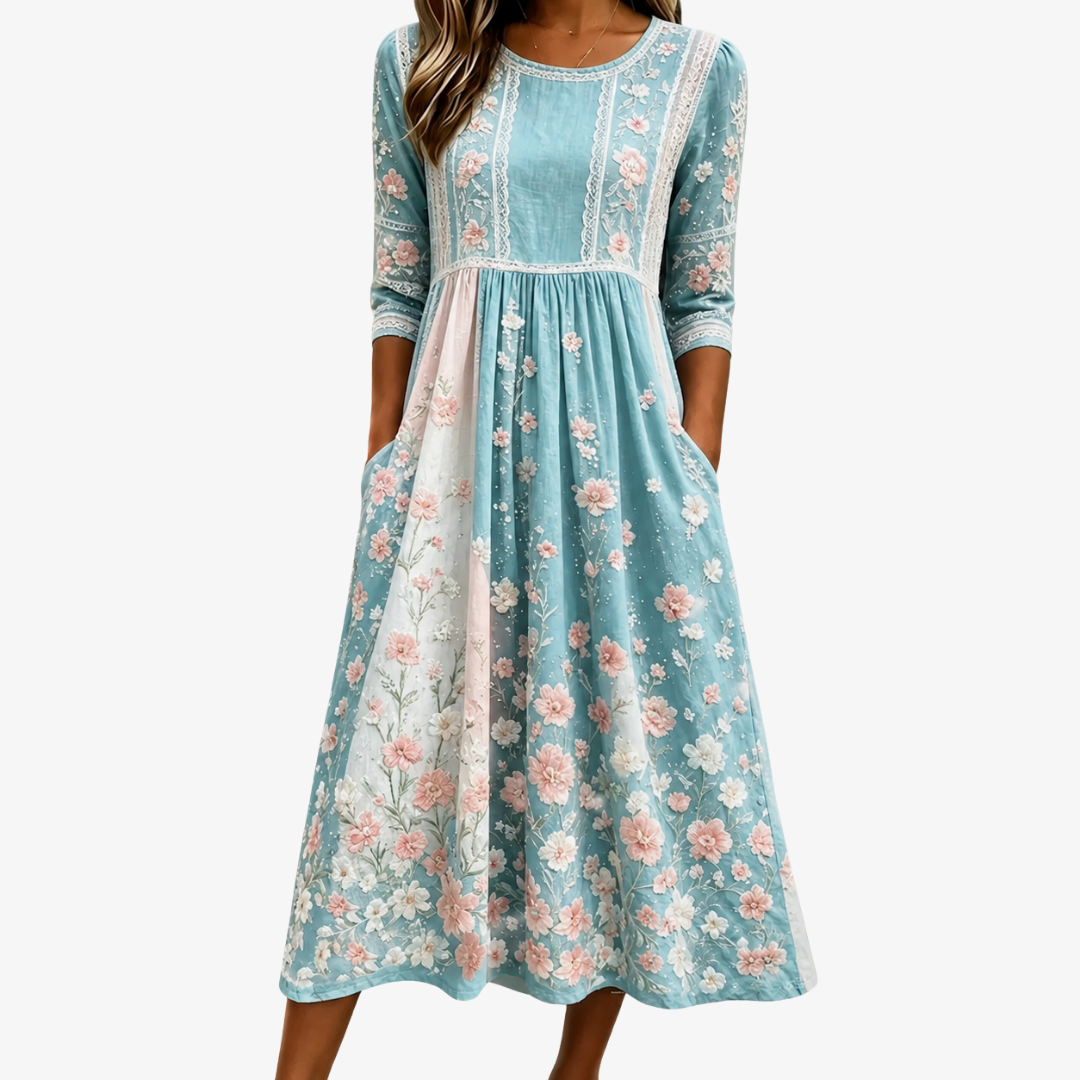 Abito Midi Patchwork Floreale