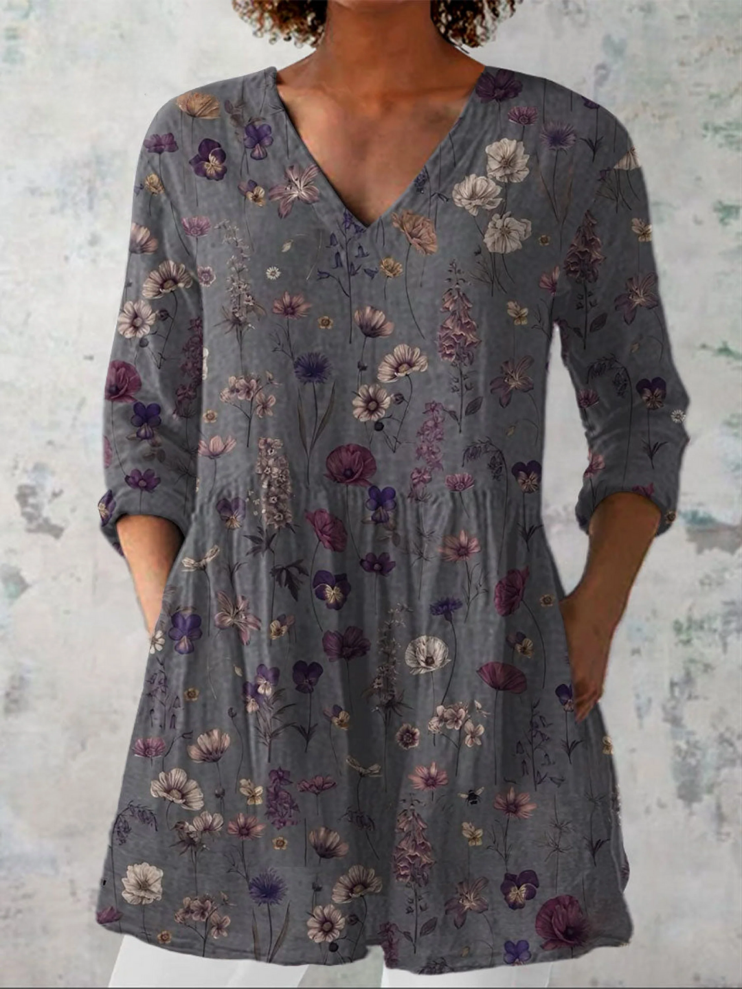 Audrey - blusa a manica lunga da donna con scollatura a V