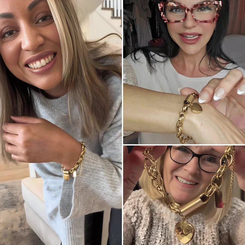 Bracciale dorato a maglie grandi con cuore