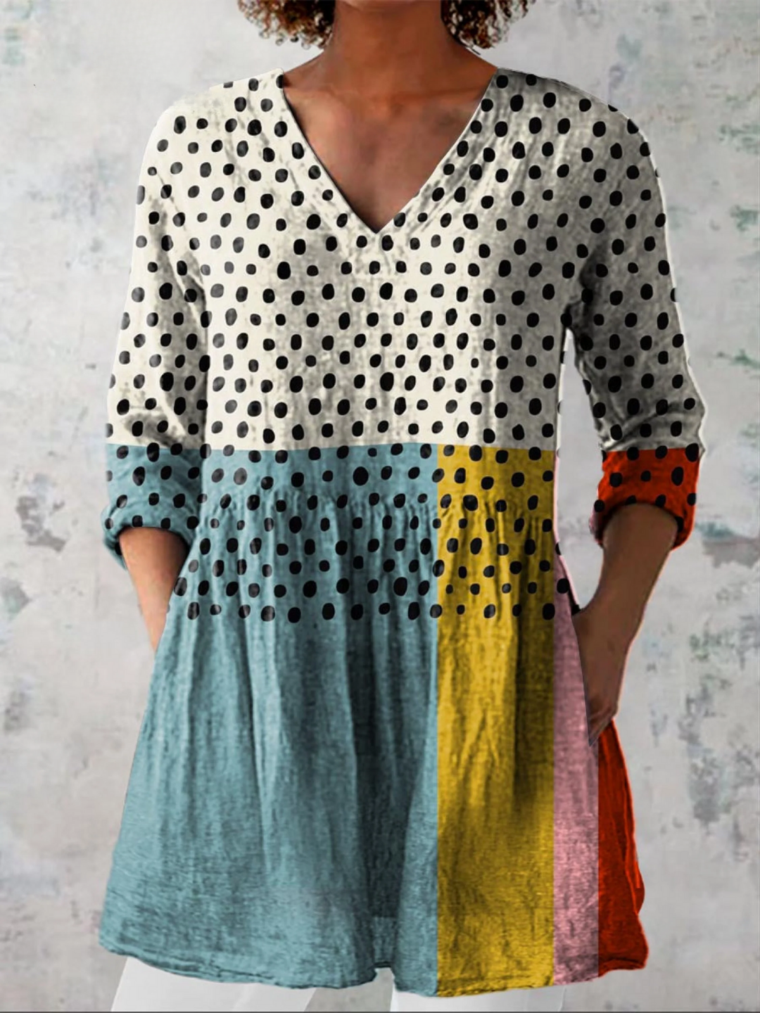 Valerie - blusa lunga da donna con scollatura a V