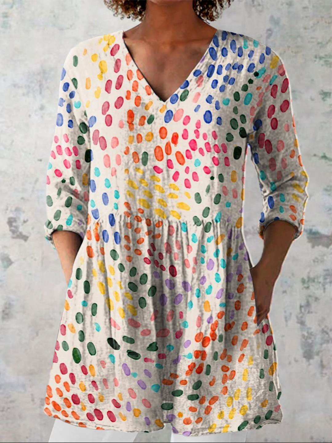 Pauline - blusa lunga da donna con scollatura a V