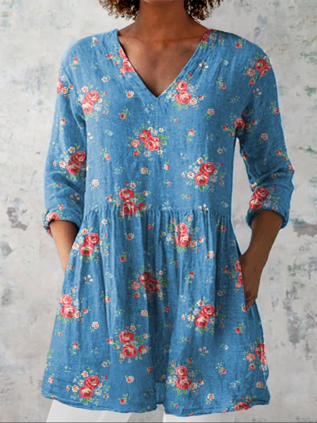Melanie - blusa lunga da donna con scollatura a V