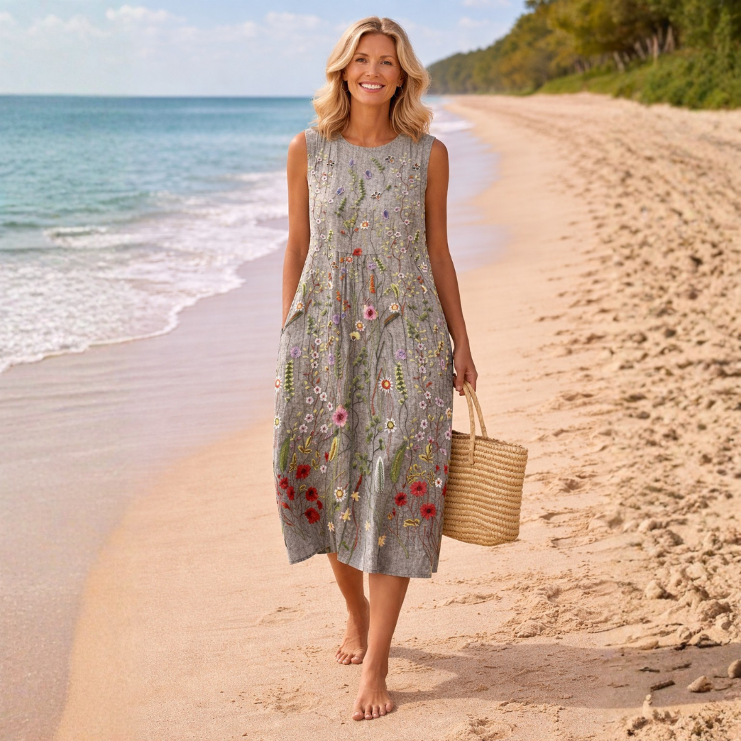 Cara | Abito Midi con Ricamo Floreale