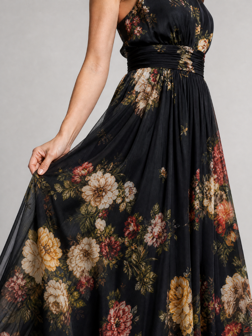 Sienne | Abito Midi Floreale con Scollo all’Americana