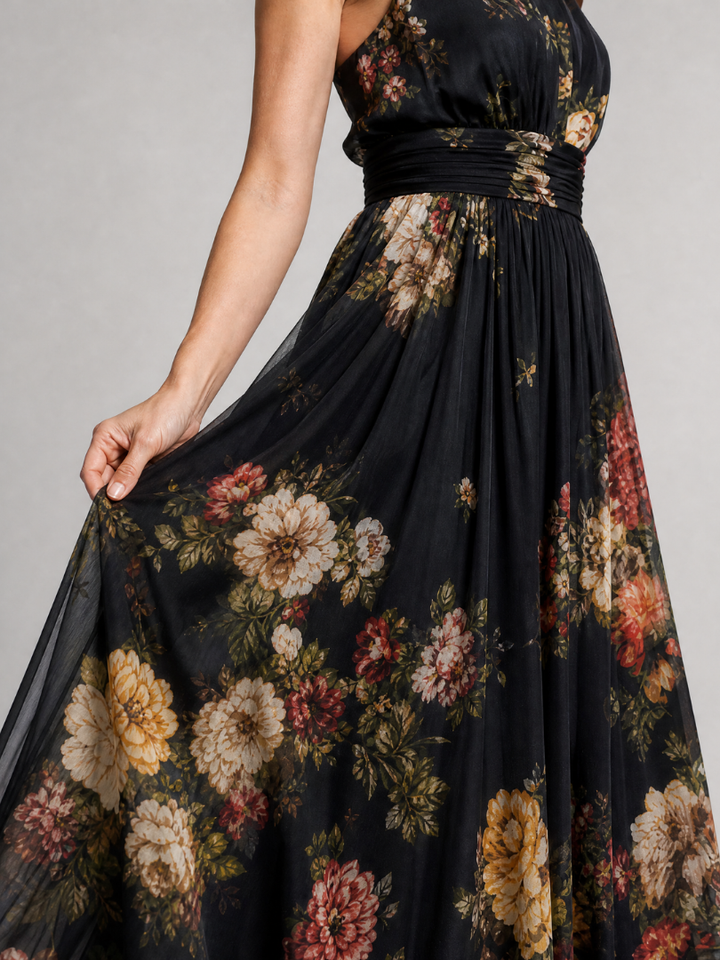 Sienne | Abito Midi Floreale con Scollo all’Americana