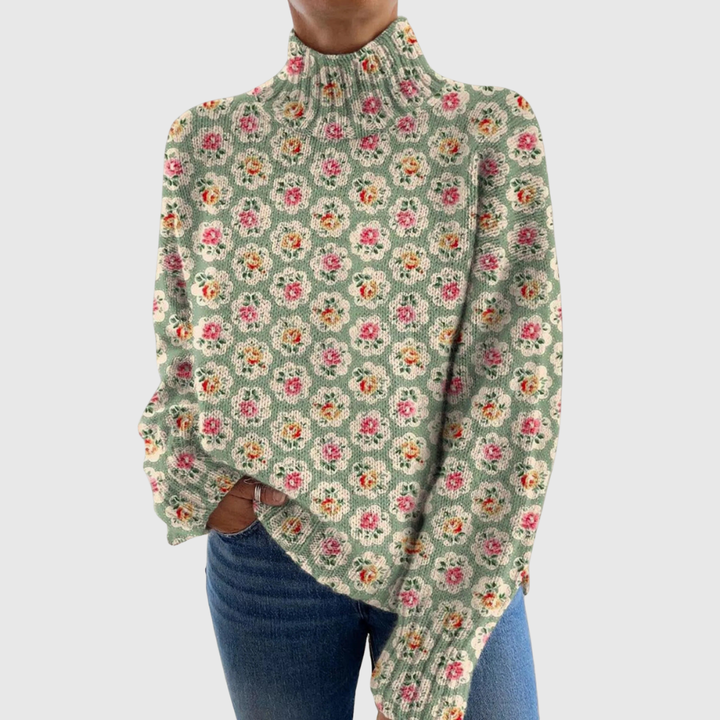 MARIELL | PULLOVER IN MAGLIA A COLLO ALTO FLOREALE