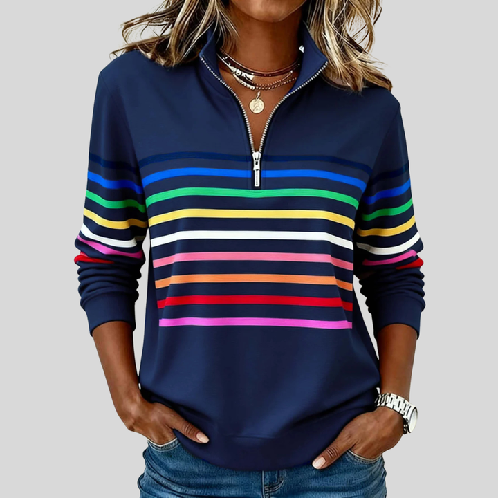 Martina | Felpa a Righe Multicolore con Zip a Quarto
