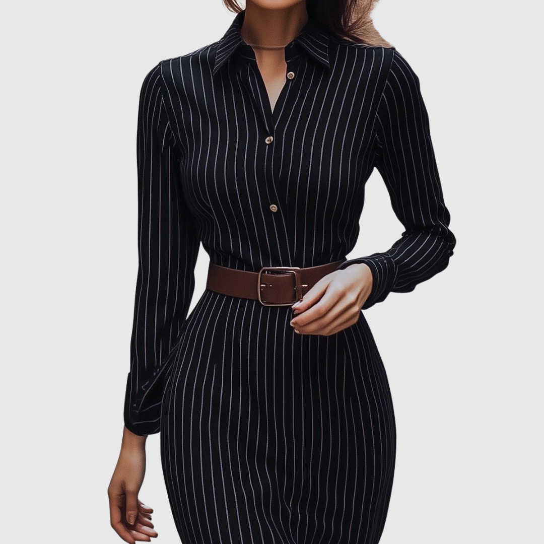 POPPY | ABITO CAMICIA NERO A RIGHE