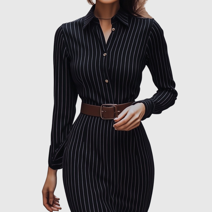 POPPY | ABITO CAMICIA NERO A RIGHE