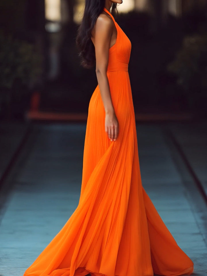 Vesperina | Abito Maxi Plissettato con Scollo a V e Spalle Scoperte