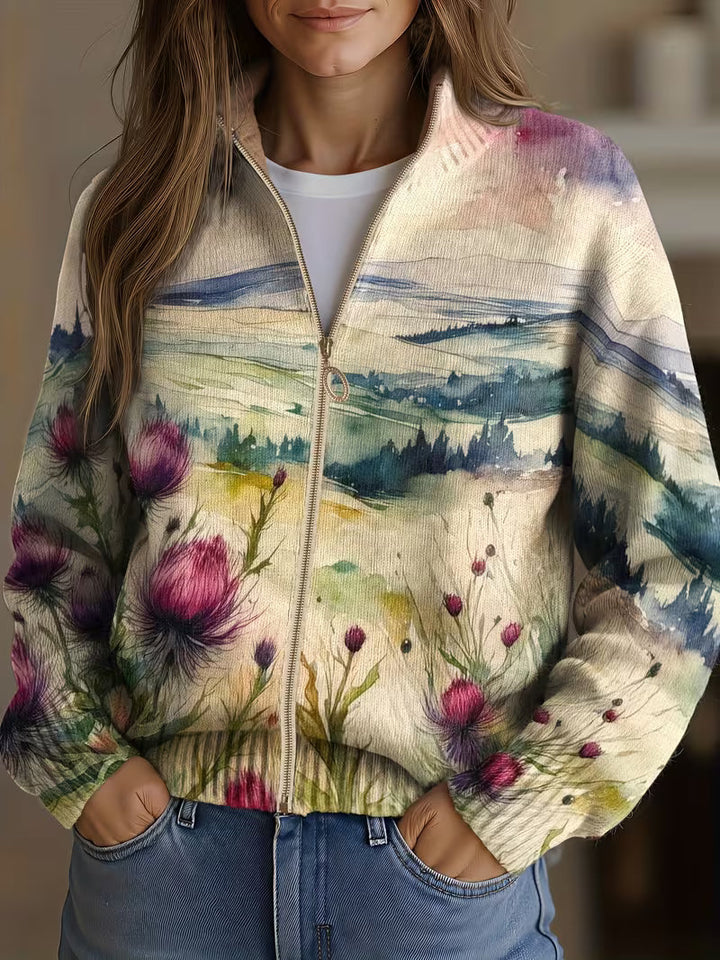 Cardigan donna con zip e fiori di cardo Marlowe