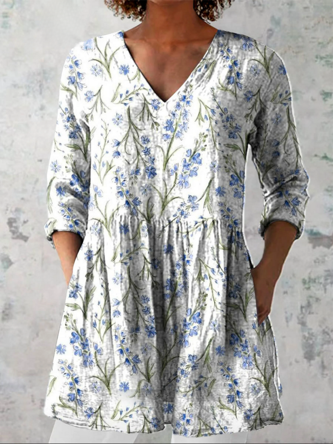 Jeanne - blusa lunga da donna con scollo a V