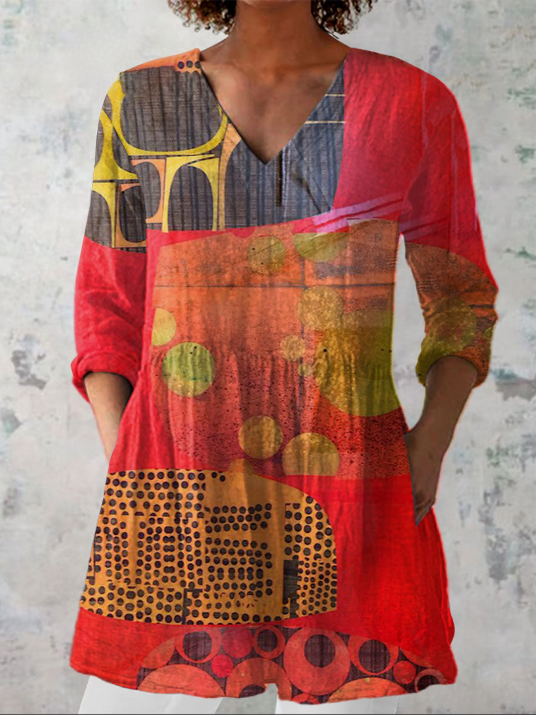 Lucie - blusa lunga da donna con scollo a V