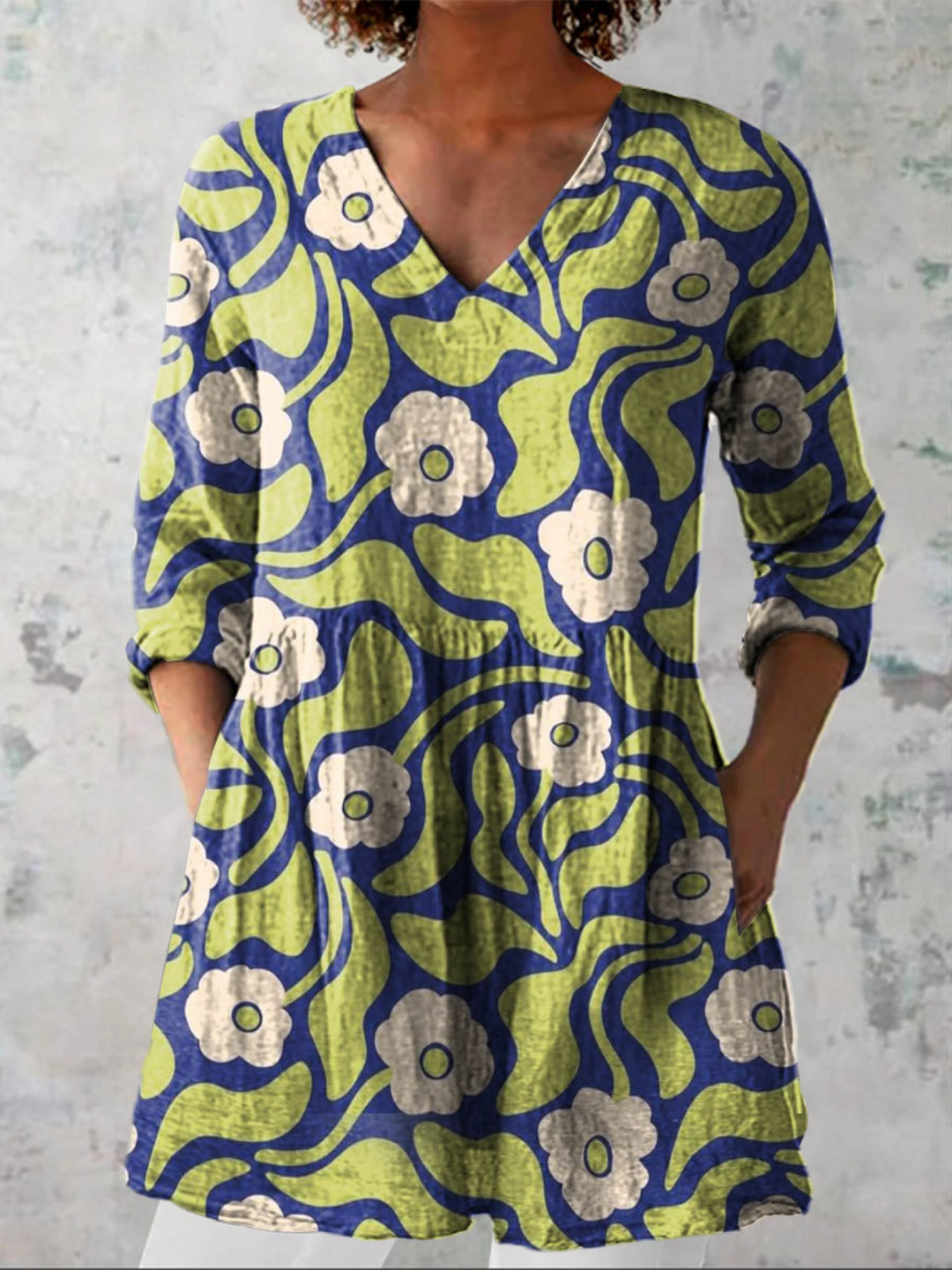 Elodie - blusa lunga da donna con scollatura a V