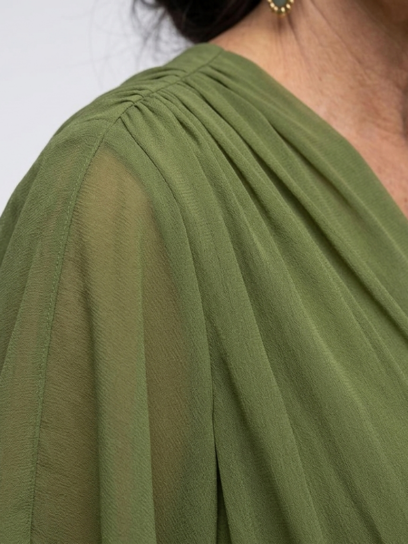 Elysia | Abito Midi con Scollo a V e Cintura Drappeggiata