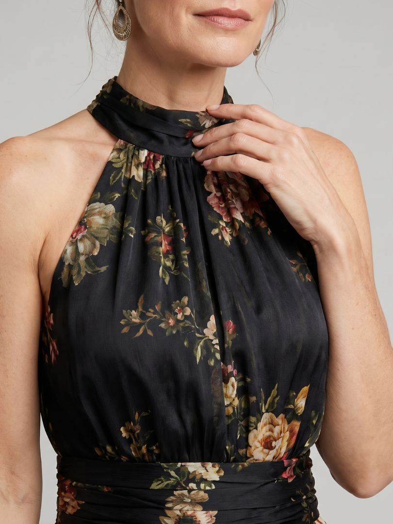 Sienne | Abito Midi Floreale con Scollo all’Americana