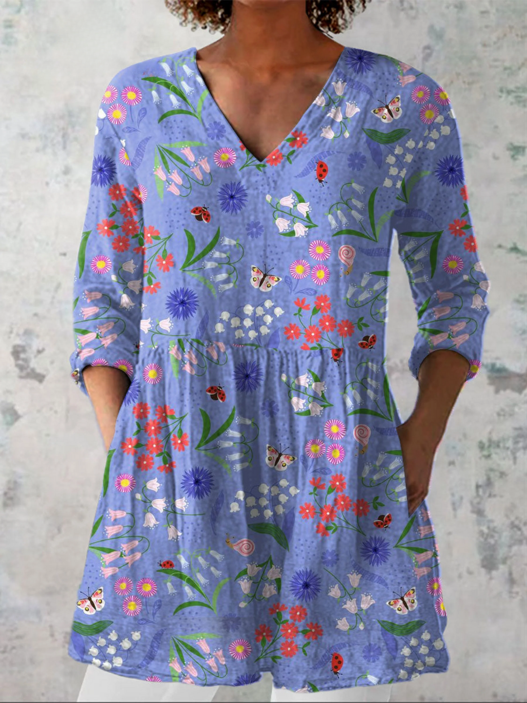 Aline - blusa lunga da donna con scollatura a V
