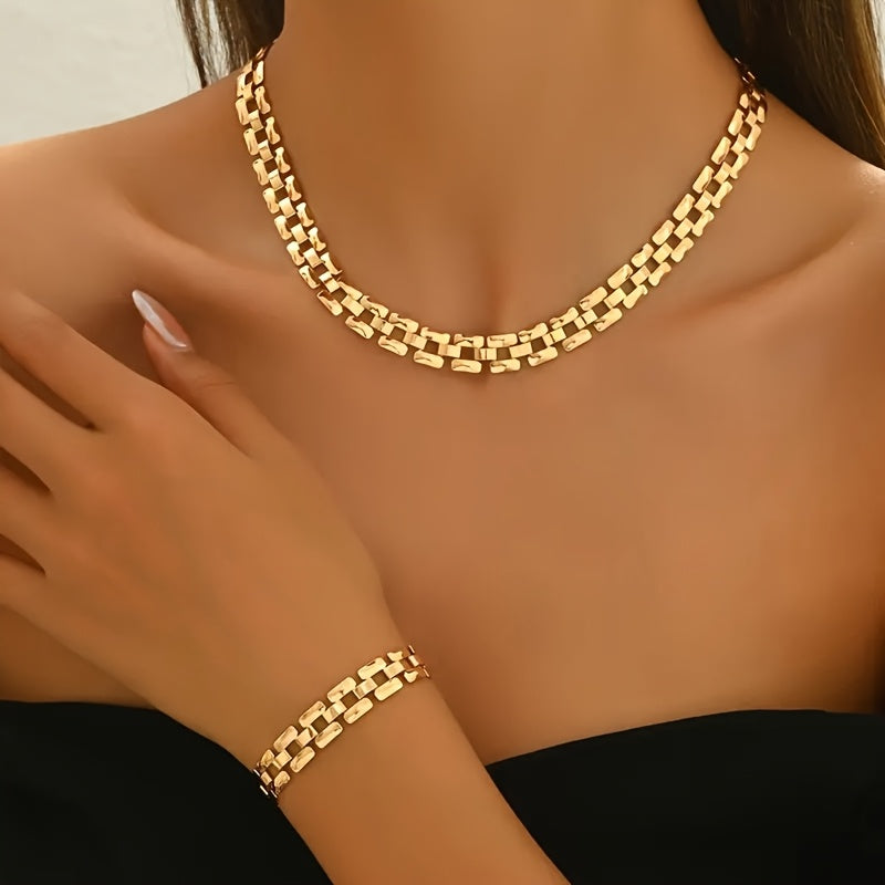 Set collana e bracciale a maglie quadrate