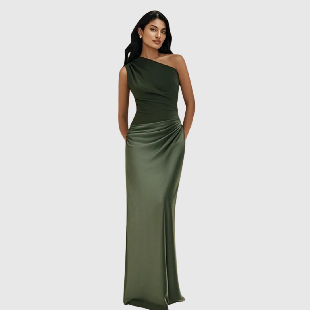 ALEIDA | ABITO MAXI IN RASO A SPALLA UNICA