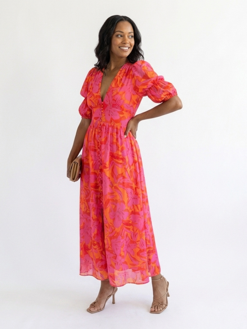 Willow | Abito Midi con Scollo a V e Maniche a Volant
