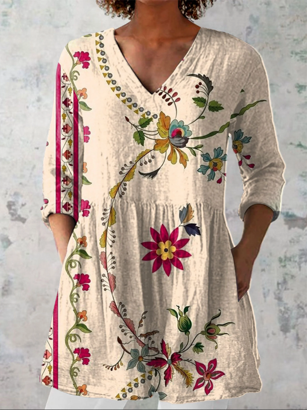 Clara - blusa lunga da donna con scollo a V