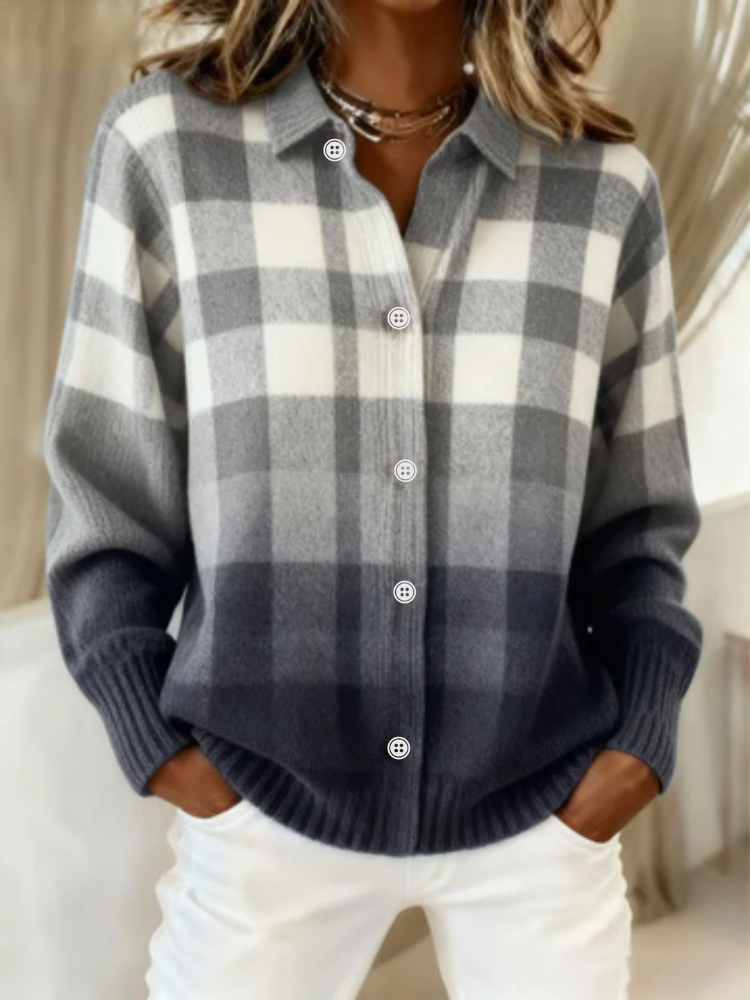 Marielle - blusa a quadri con cappuccio da donna