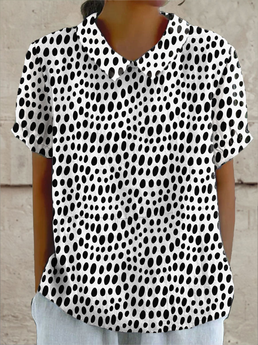 Lily - camicia da donna con stampa a pois bianca e nera