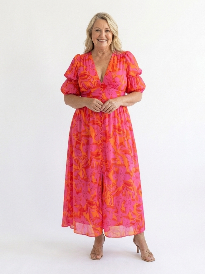 Willow | Abito Midi con Scollo a V e Maniche a Volant