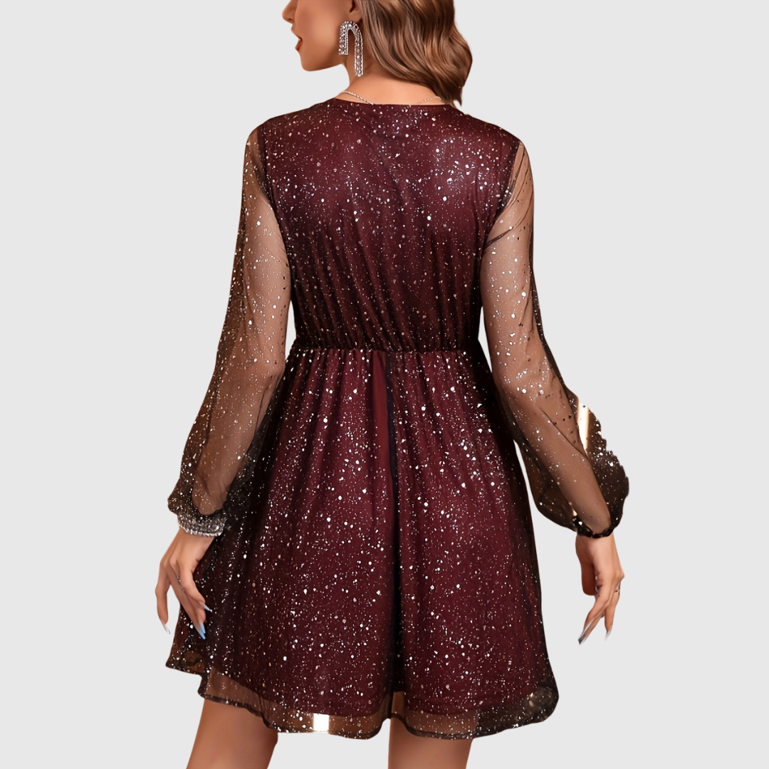 Chloeline | Abito con Paillettes e Maniche a Lanterna