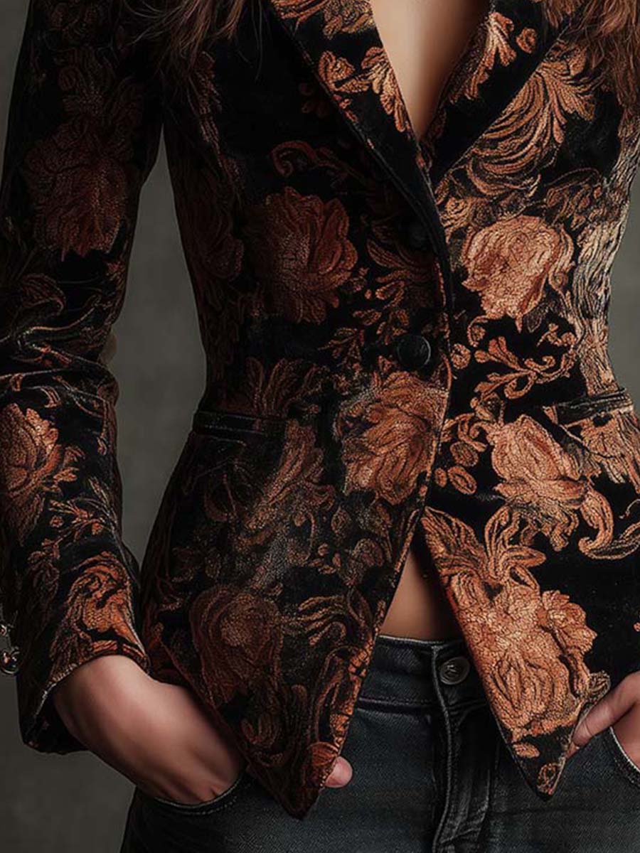 Celeste | Blazer floreale nero e bronzo da donna - vista 5