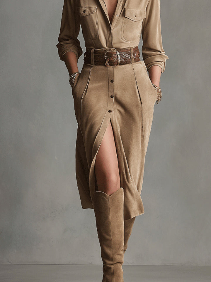 ALELIE | ABITO MIDI IN CAMOSCIO MARRONE