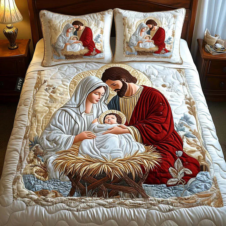 Coperta per letto trapuntata 3 pezzi - Magia di Babbo Natale