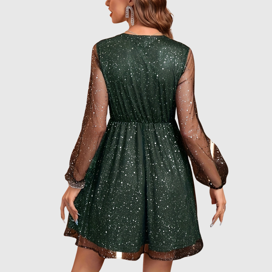 Chloeline | Abito con Paillettes e Maniche a Lanterna