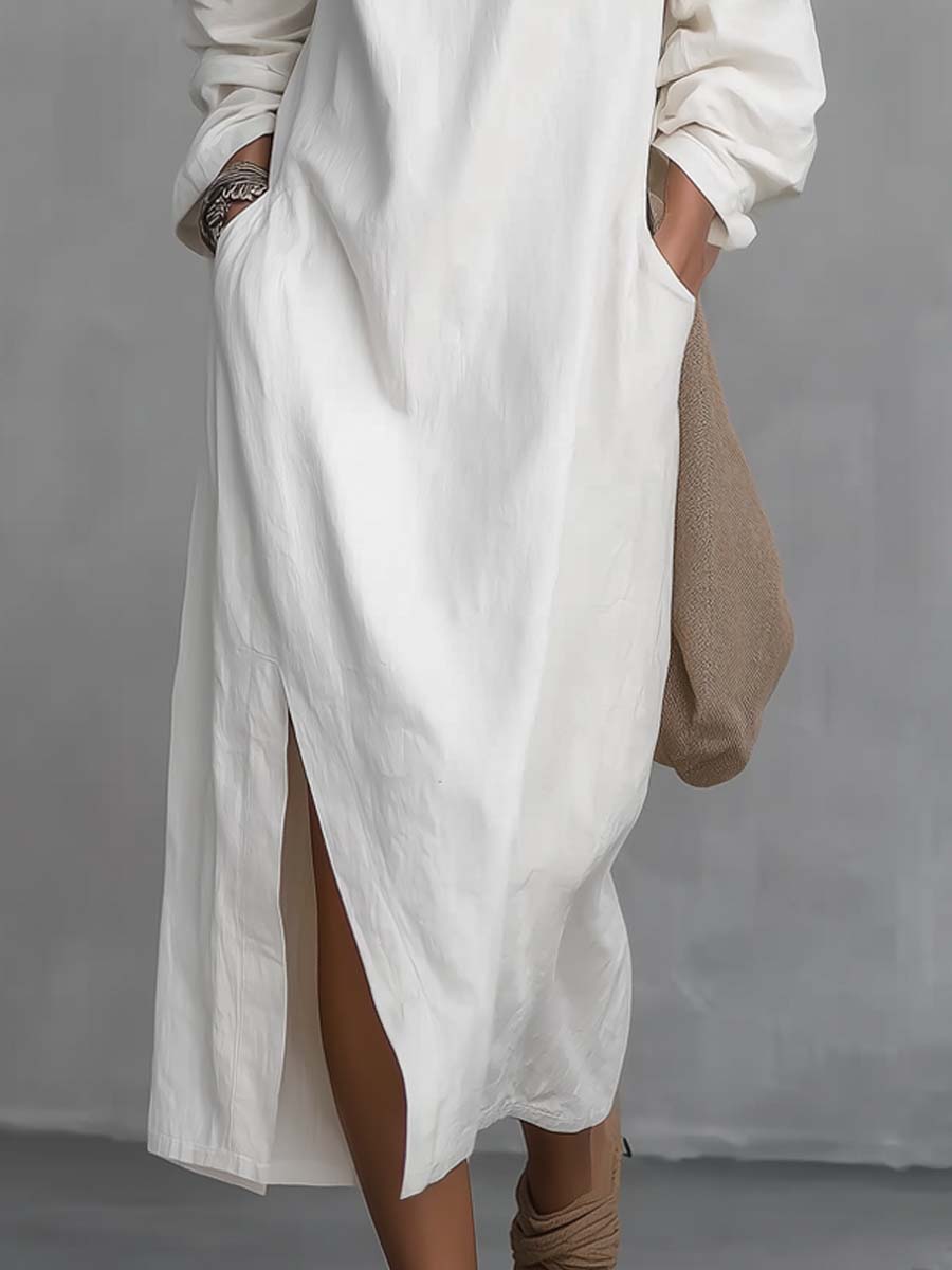 Abito Midi in Cotone e Lino con Spalle Scoperte