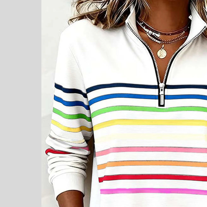 Martina | Felpa a Righe Multicolore con Zip a Quarto