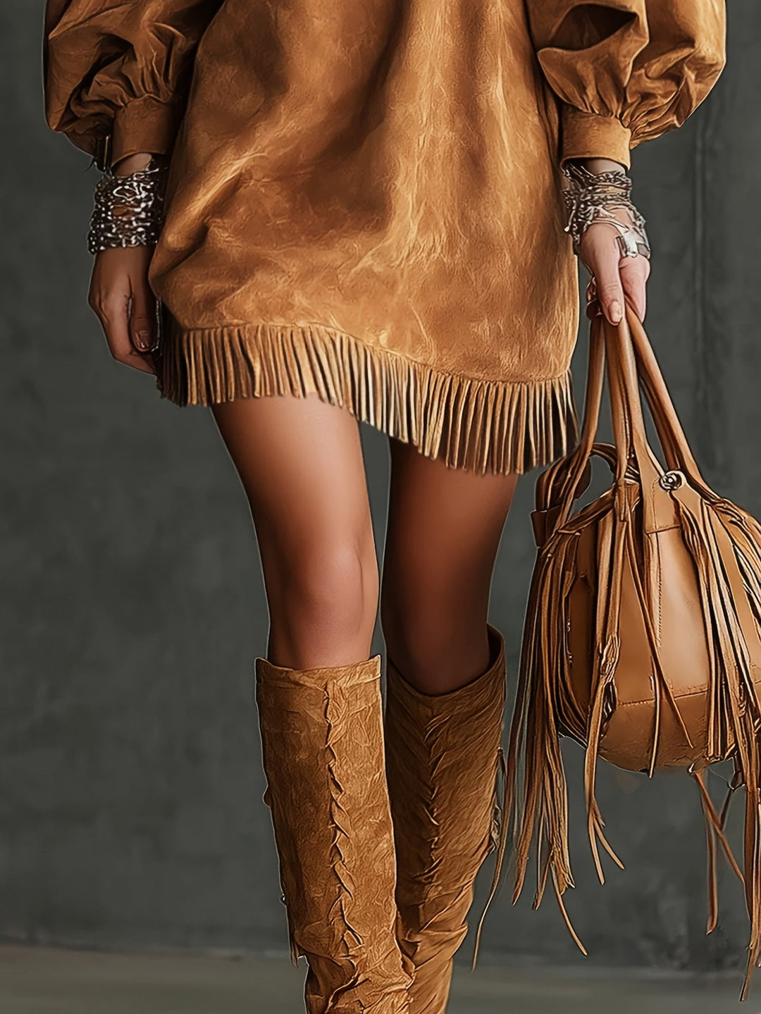 SAVANNA | ABITO MAXI WESTERN CON MANICHE A CAMPANA
