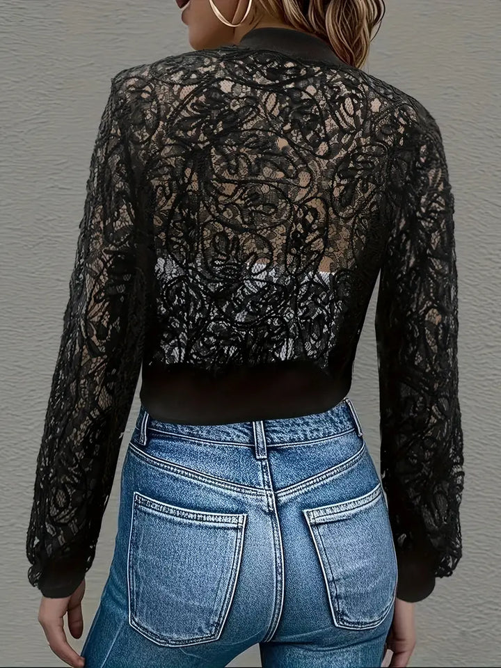 Giacca donna corta in pizzo con zip Colette - vista 7