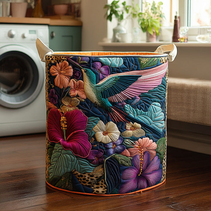 Cesto da Lavanderia Antico con Colibrì Trapuntato NCU0DV566