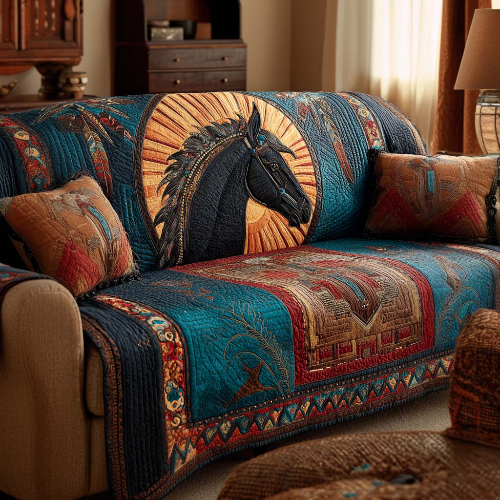 Copertura per Divano Trapuntata Azure Spirit Horse NCU0XD1824
