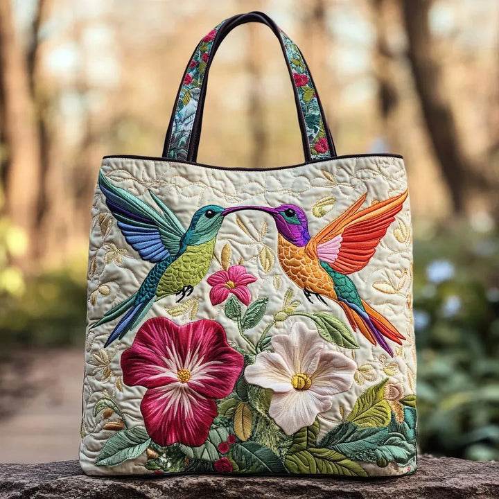 Borsa comoda - Colibrì e fiori bianchi